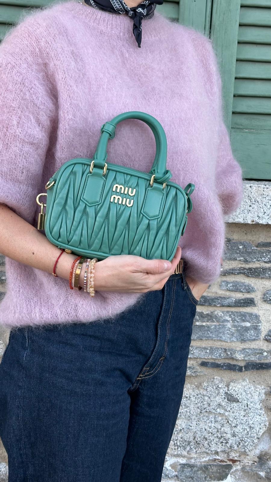 Miu Miu Arcadie matelasse nappa zielona - obrazek 11