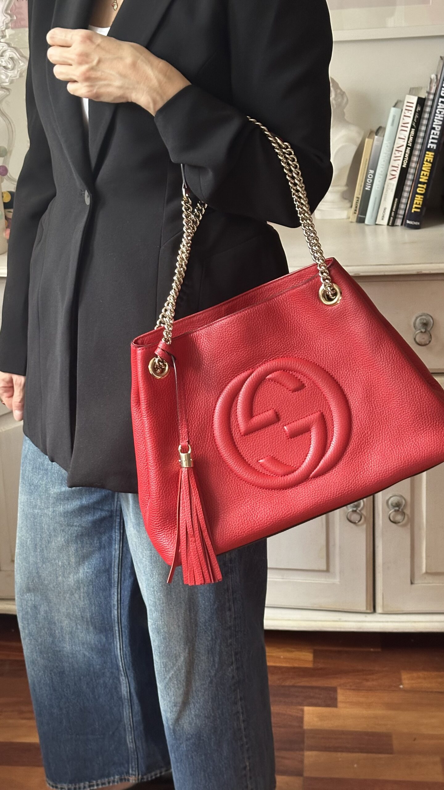 Gucci Soho duża czerwona w stylu boho torebka - obrazek 6