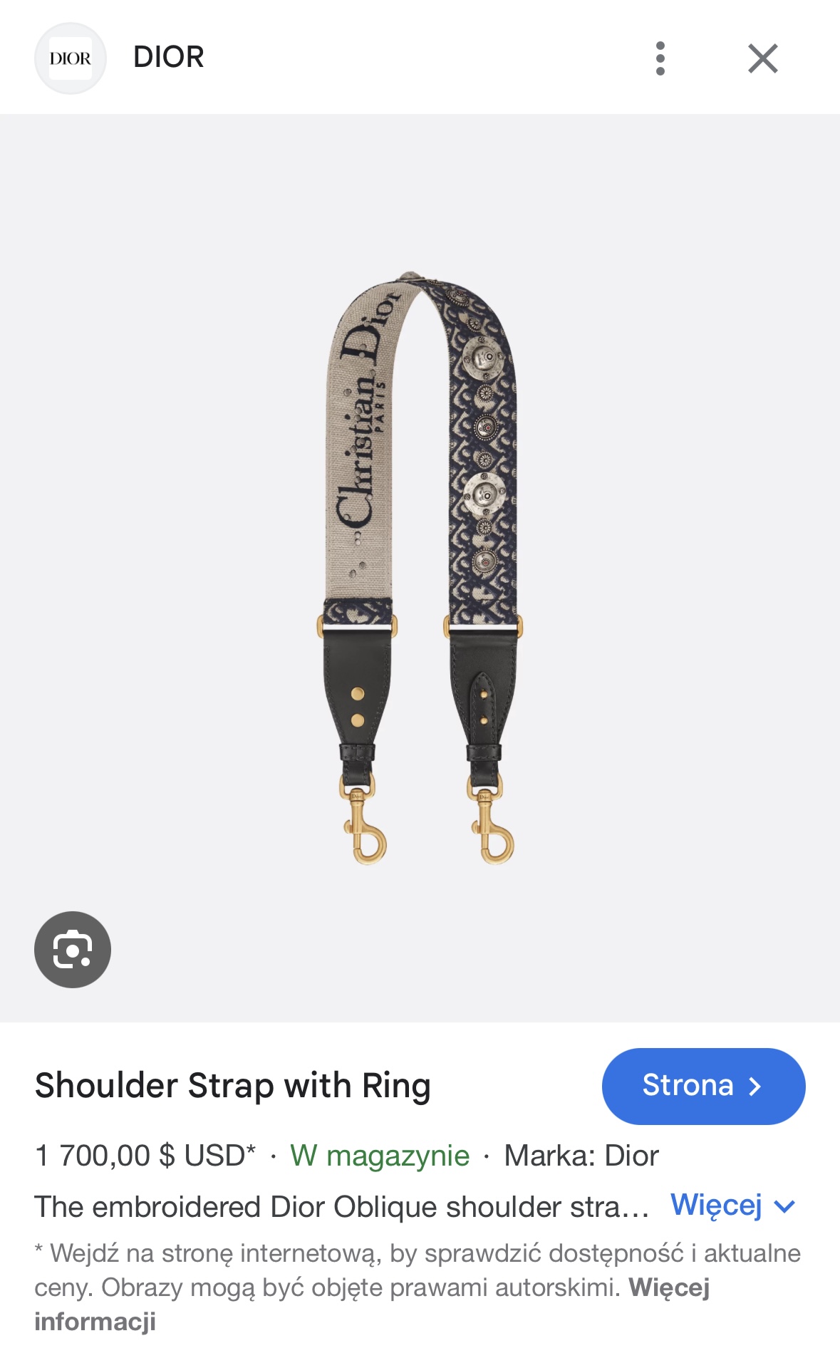 DIOR Canvas & Leather Embroidered Floral Shoulder Strap - pasek do torebki - obrazek 12