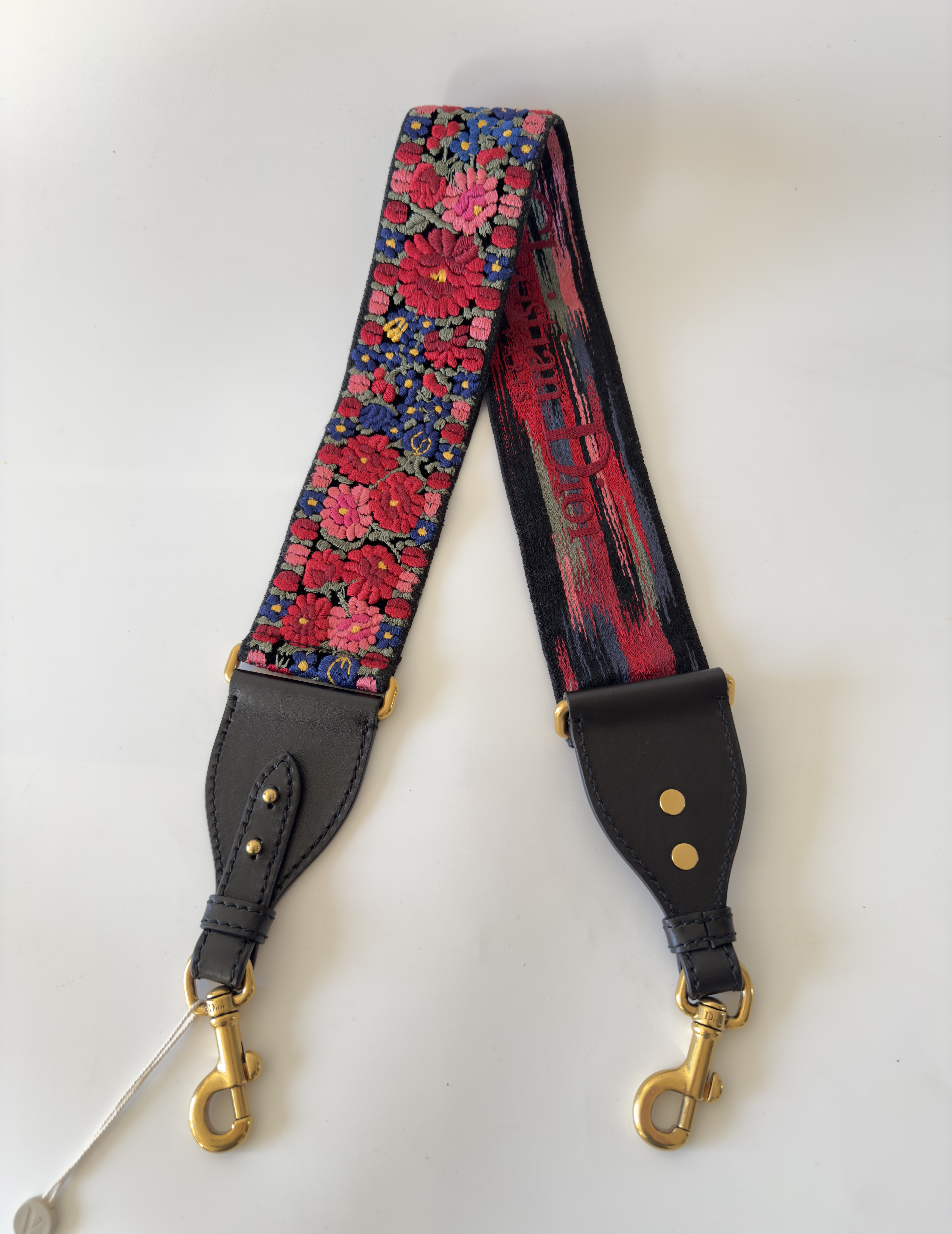 DIOR Canvas & Leather Embroidered Floral Shoulder Strap - pasek do torebki - obrazek 4