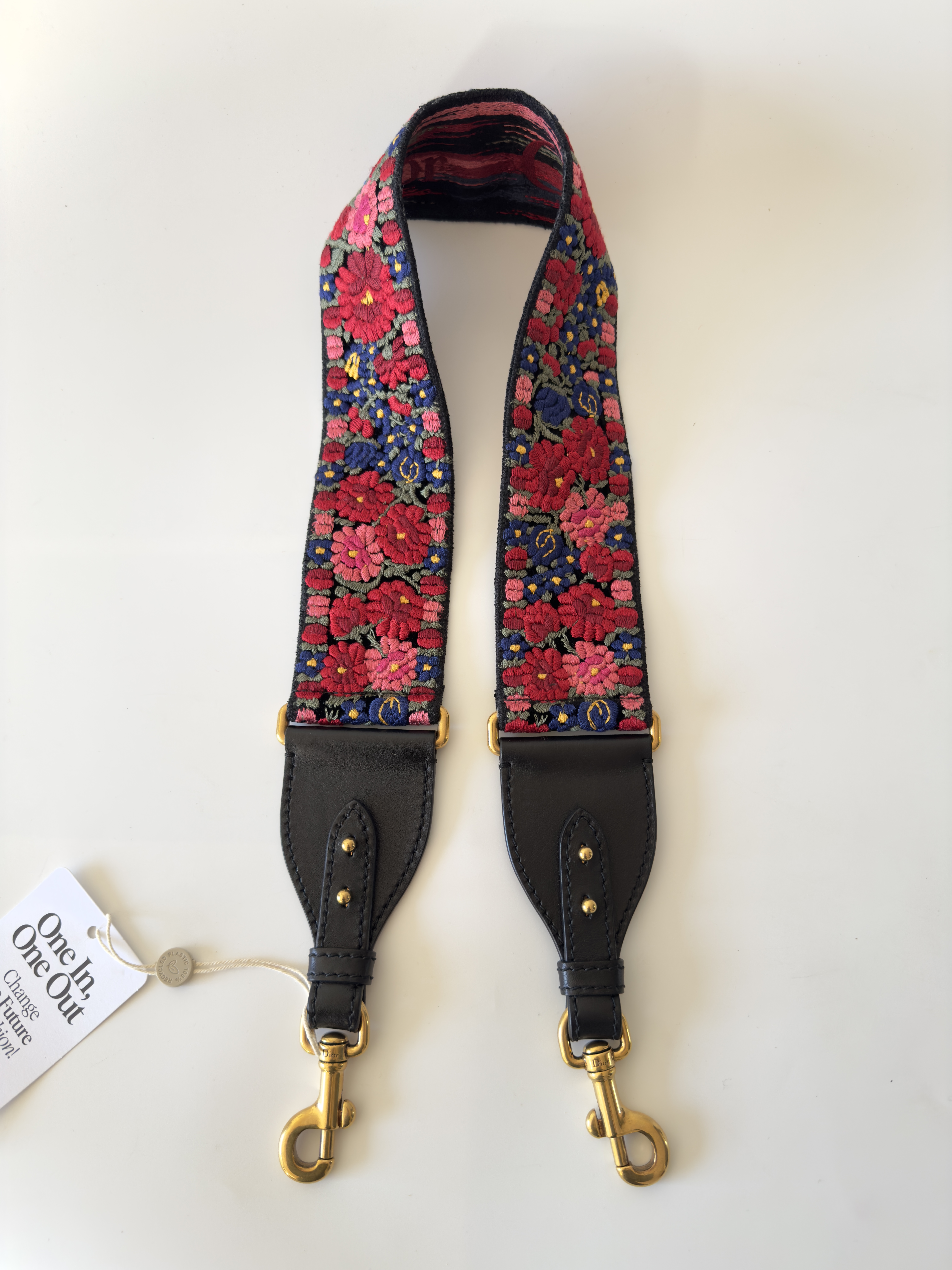 DIOR Canvas & Leather Embroidered Floral Shoulder Strap - pasek do torebki - obrazek 5
