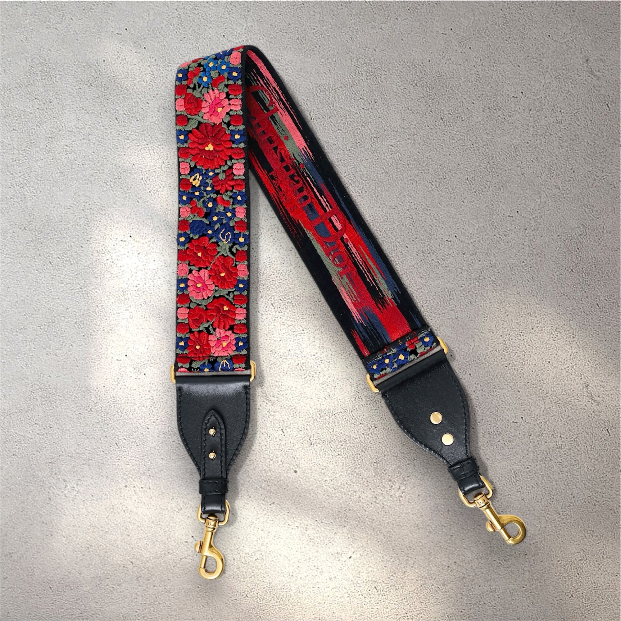 DIOR Canvas & Leather Embroidered Floral Shoulder Strap - pasek do torebki
