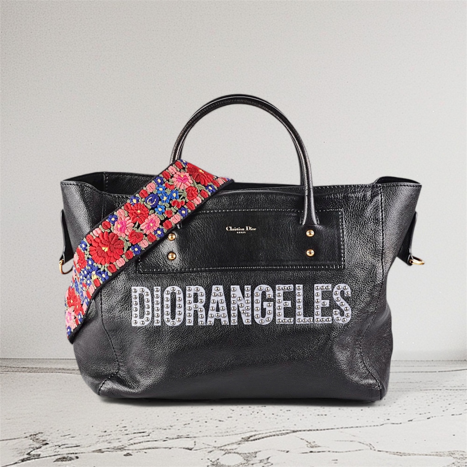 DIOR Canvas & Leather Embroidered Floral Shoulder Strap - pasek do torebki - obrazek 14