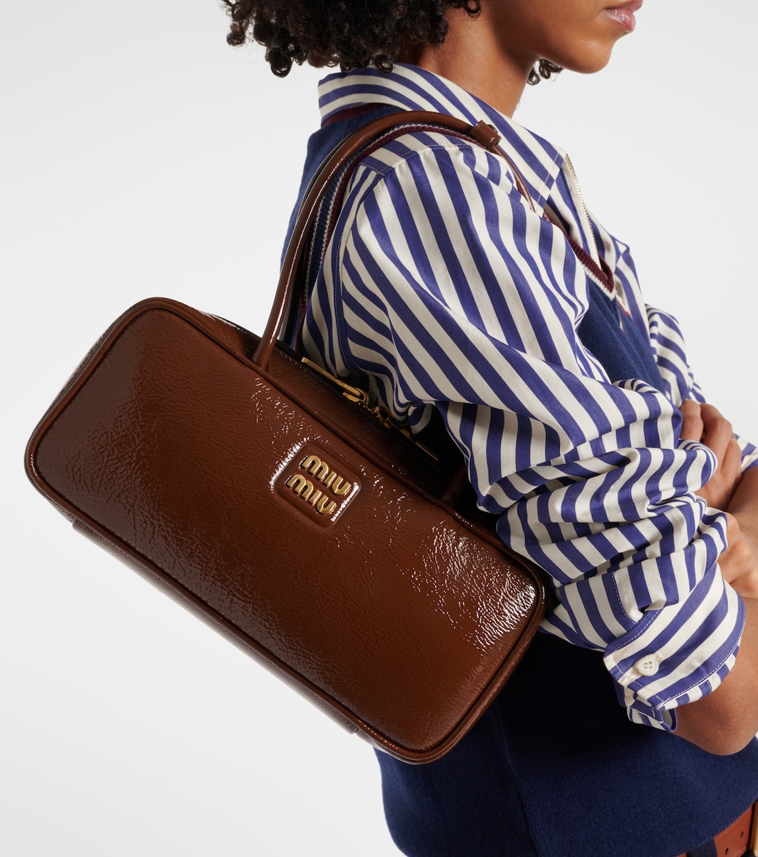 Miu miu Beau naplak patent brązowa lakierowana torebka - obrazek 6