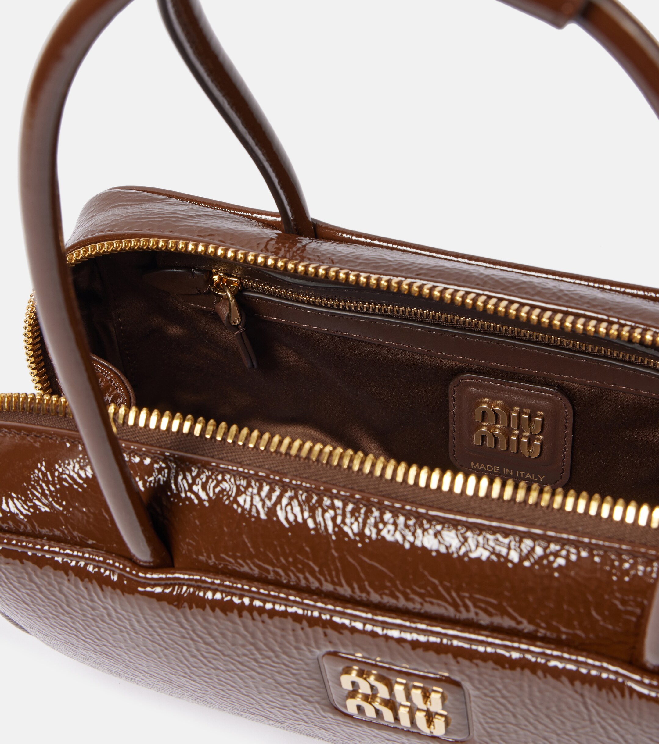 Miu miu Beau naplak patent brązowa lakierowana torebka - obrazek 7