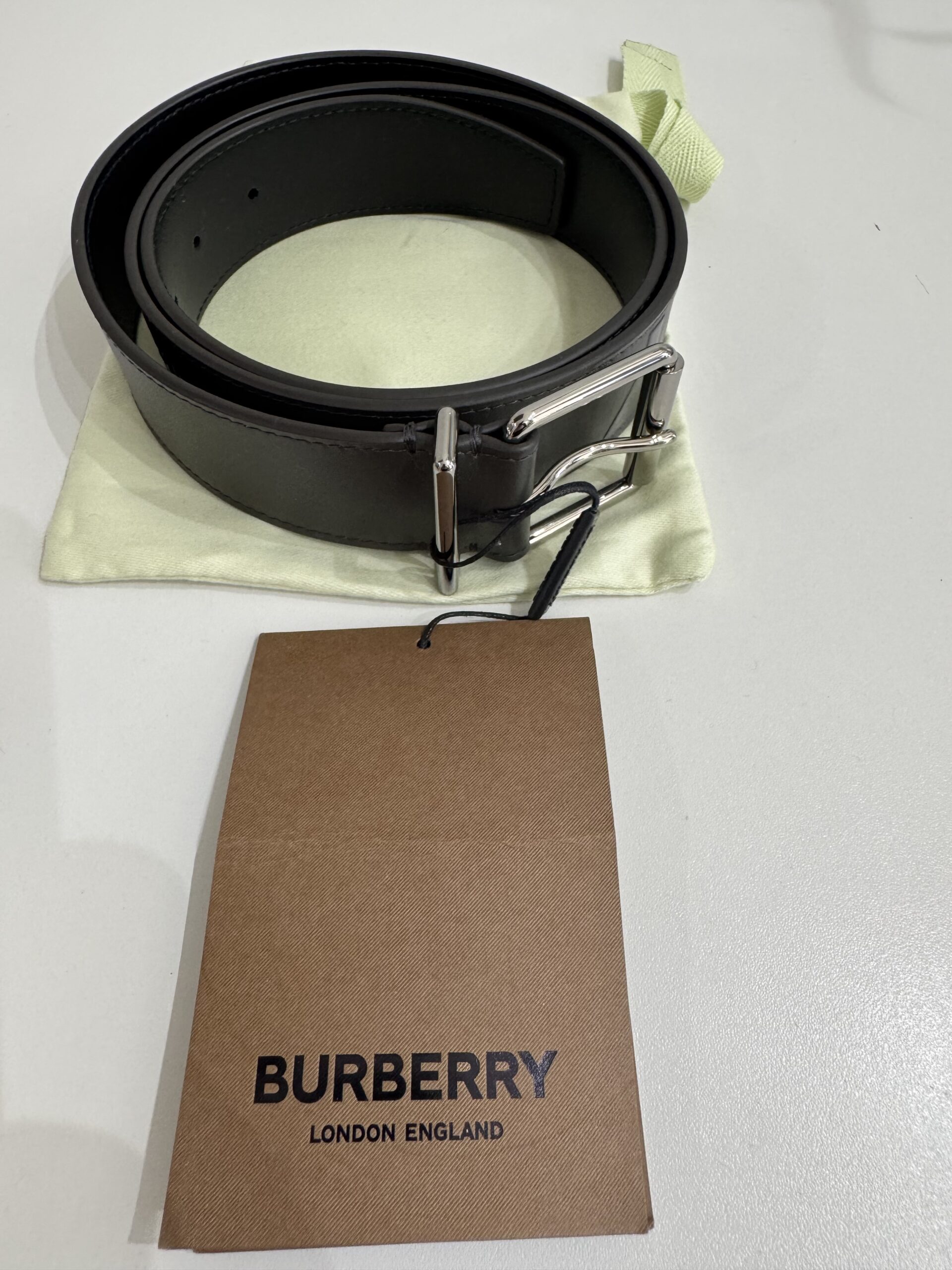 Burberry szary 95cm/38 męski i pasek logowany skórzany nowy z metkami, woreczkiem firmowym idealny na prezent