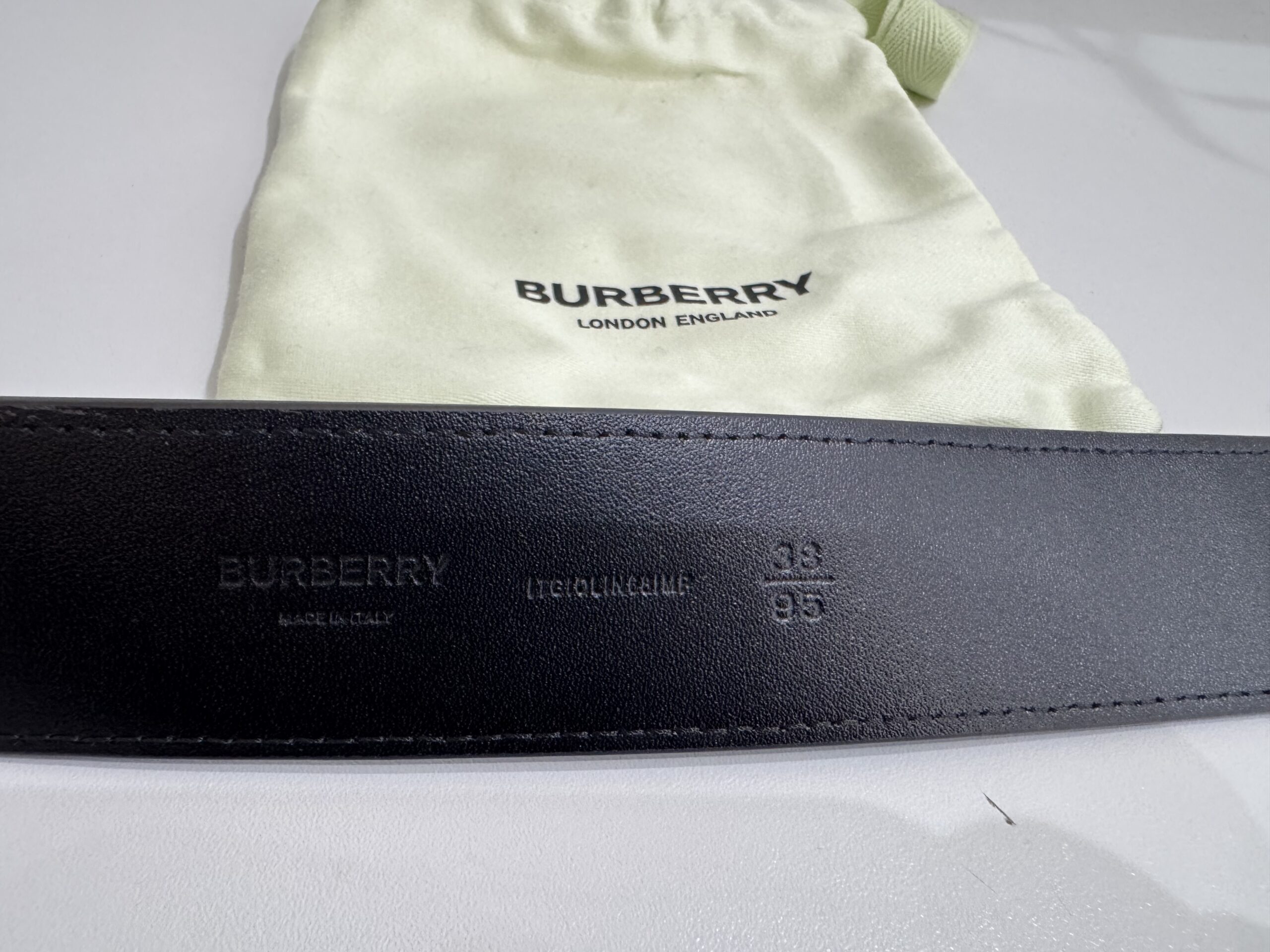 Burberry szary 95cm/38 męski i pasek logowany skórzany nowy z metkami, woreczkiem firmowym idealny na prezent - obrazek 3