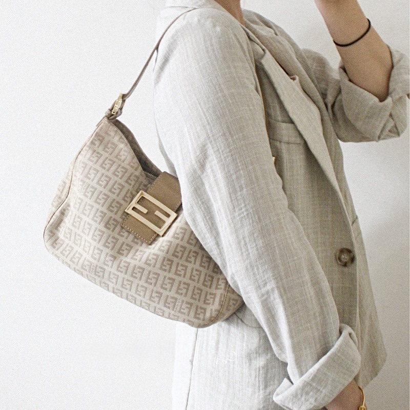 FENDI Vintage Zucca Canvas Zucchino Print Baguette Hobo Shoulder Bag - torebka - obrazek 15