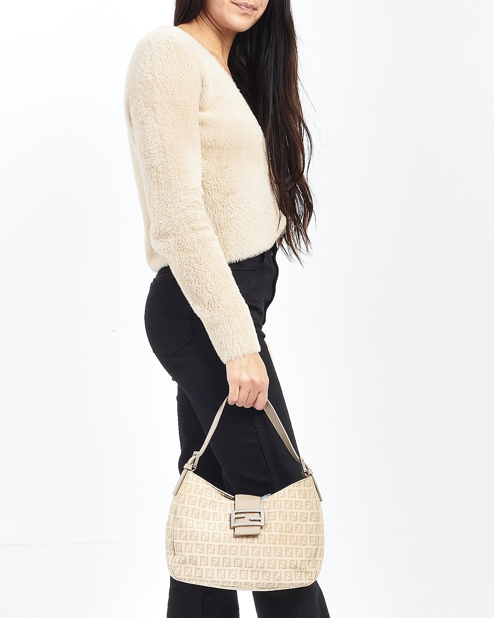 FENDI Vintage Zucca Canvas Zucchino Print Baguette Hobo Shoulder Bag - torebka - obrazek 2