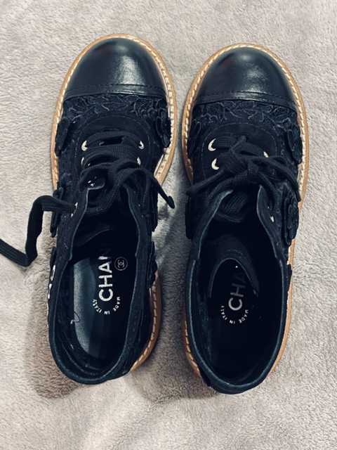 Botki Chanel skórzane z koronką NOWE - obrazek 4