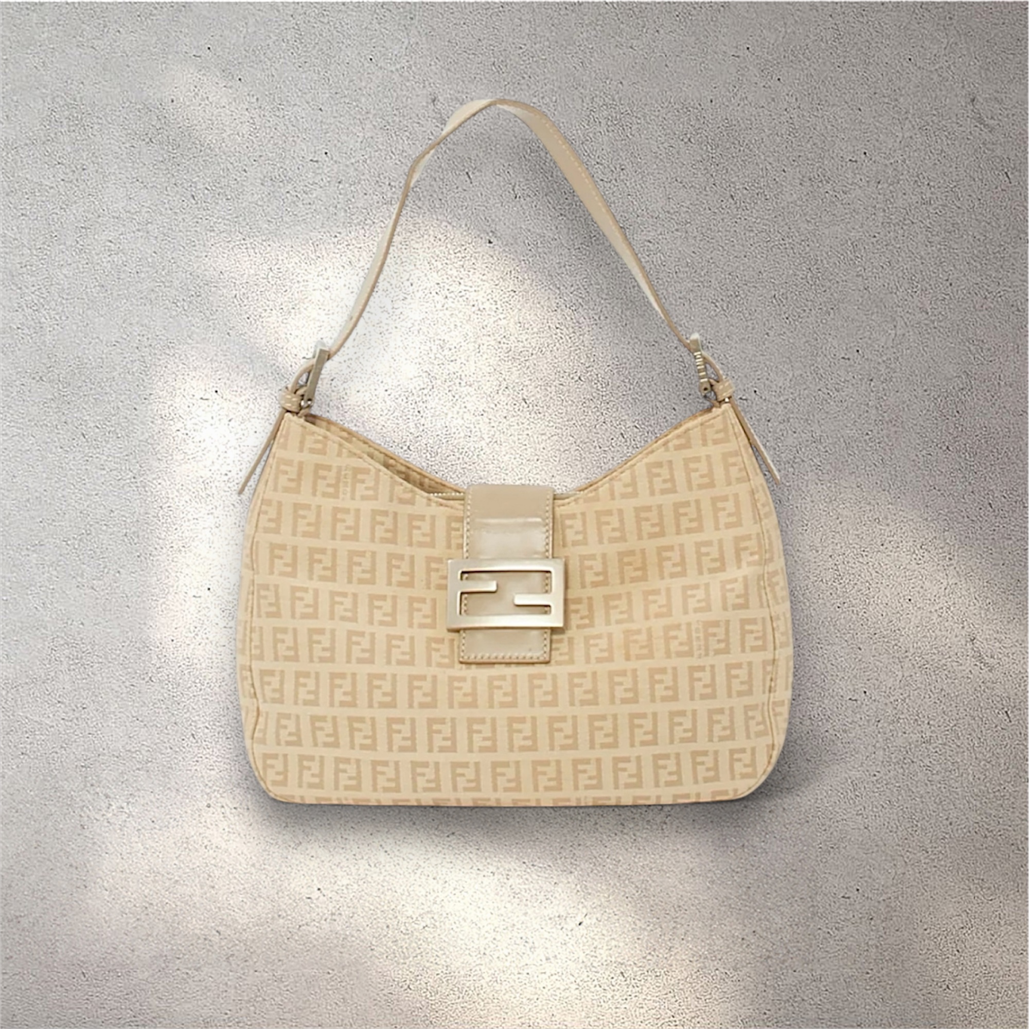 FENDI Vintage Zucca Canvas Zucchino Print Baguette Hobo Shoulder Bag - torebka