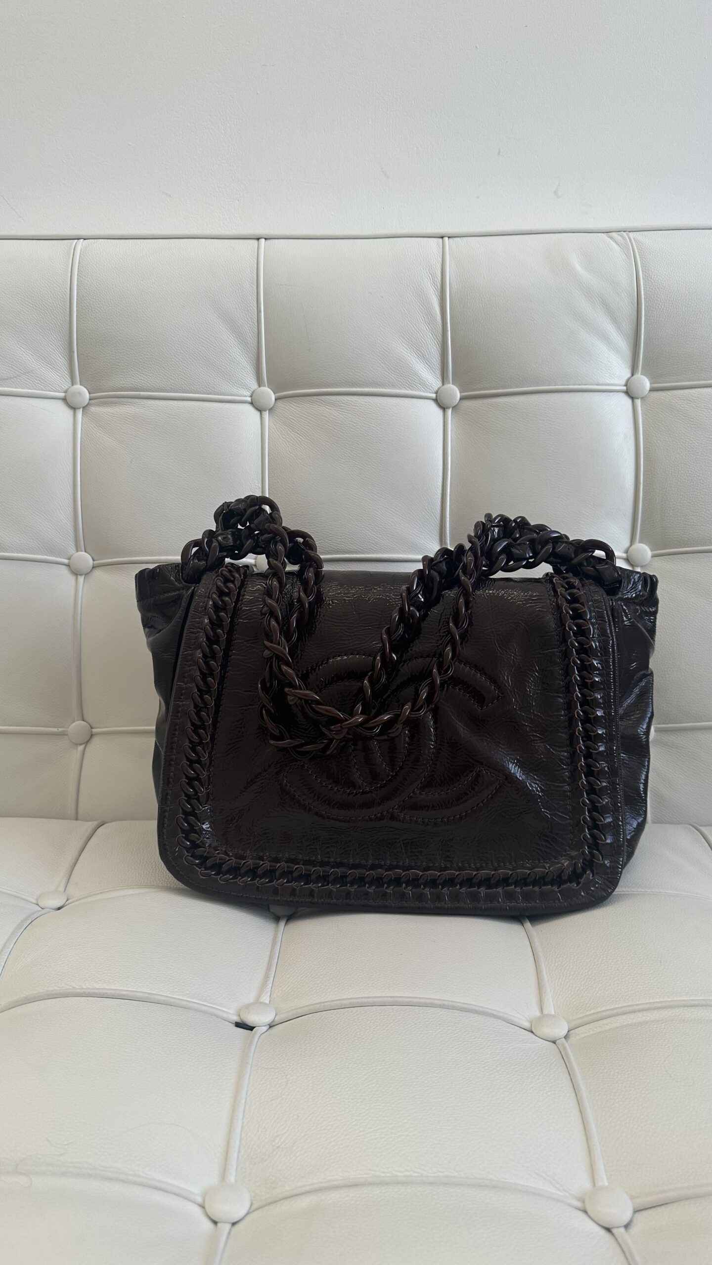 Chanel CC logo Modern Chain Flap czekoladowa torebka - obrazek 4