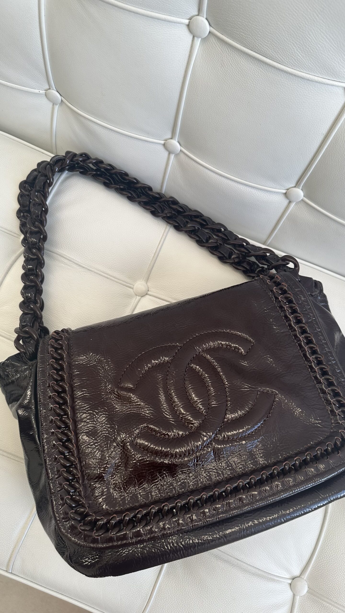 Chanel CC logo Modern Chain Flap czekoladowa torebka - obrazek 7