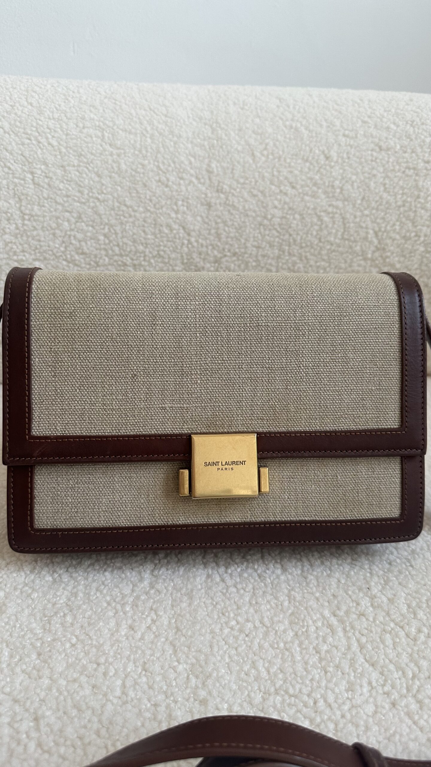 Saint Laurent beżowa lniana torebka - obrazek 2