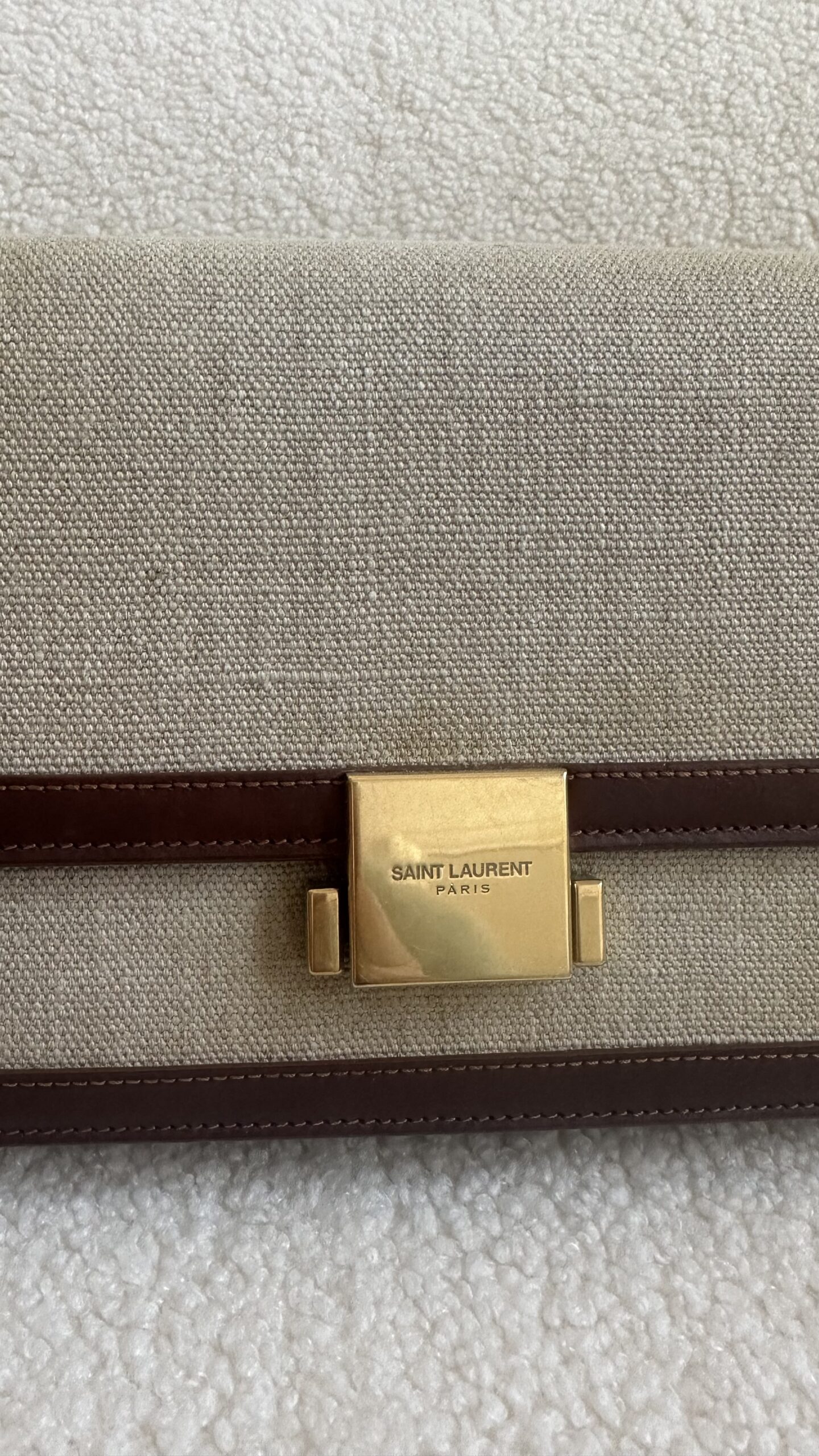 Saint Laurent beżowa lniana torebka - obrazek 3