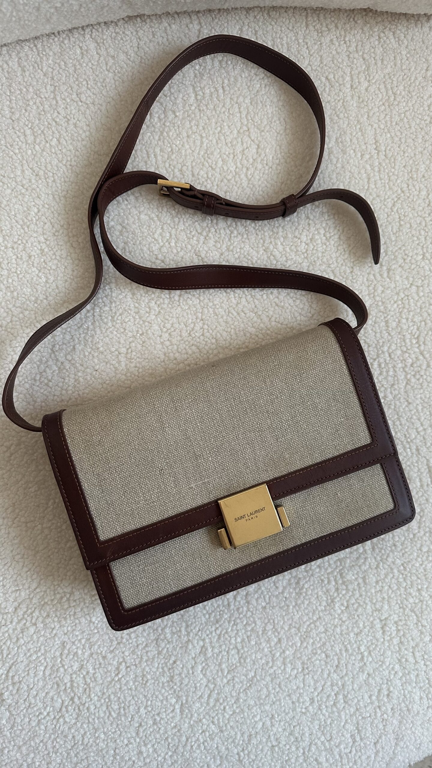 Saint Laurent beżowa lniana torebka - obrazek 4