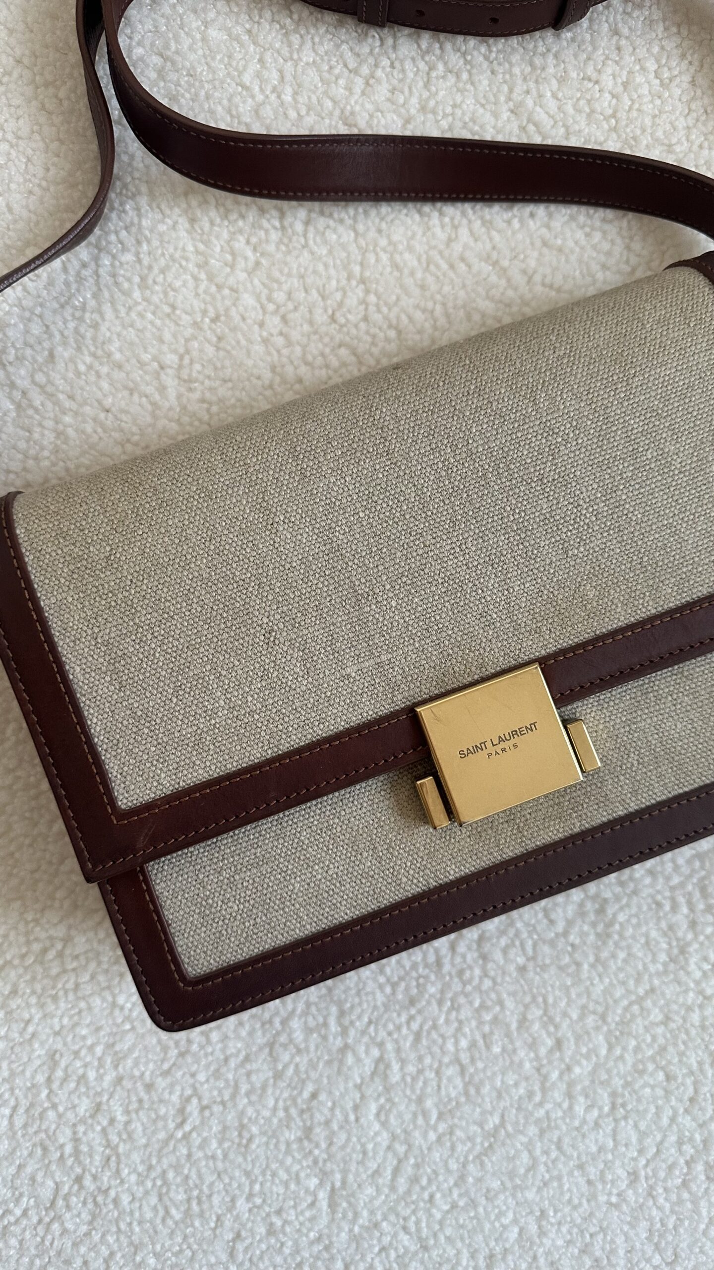 Saint Laurent beżowa lniana torebka - obrazek 5