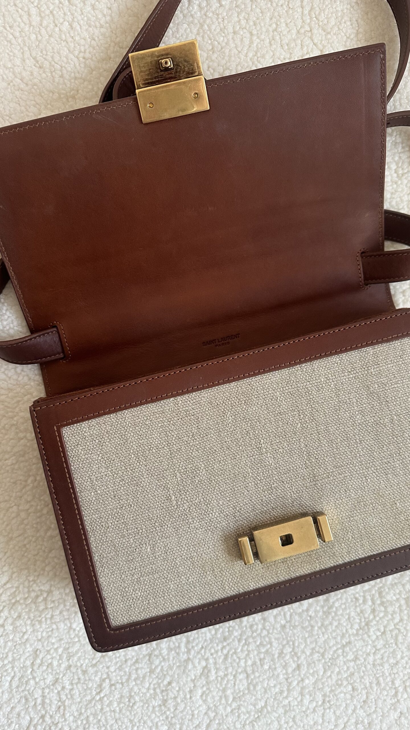 Saint Laurent beżowa lniana torebka - obrazek 6