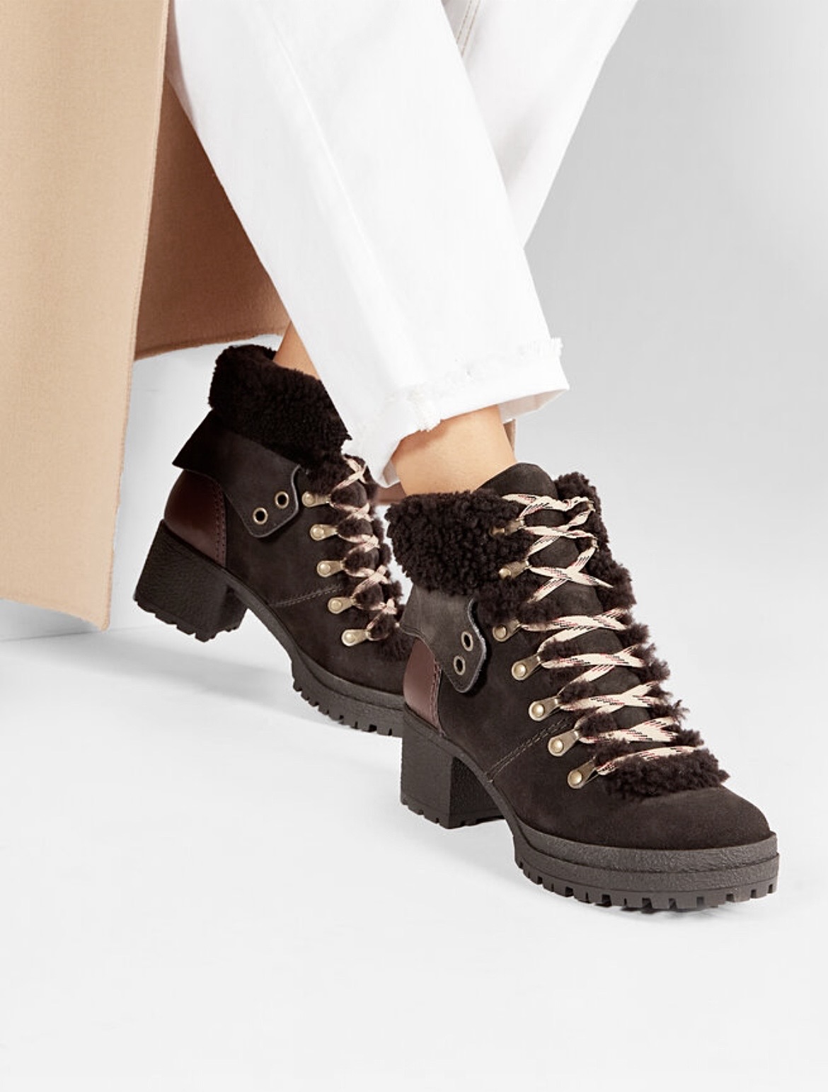 SEE BY CHLOÉ Eileen Shearling Ankle Heel Boots - botki 41 - obrazek 2