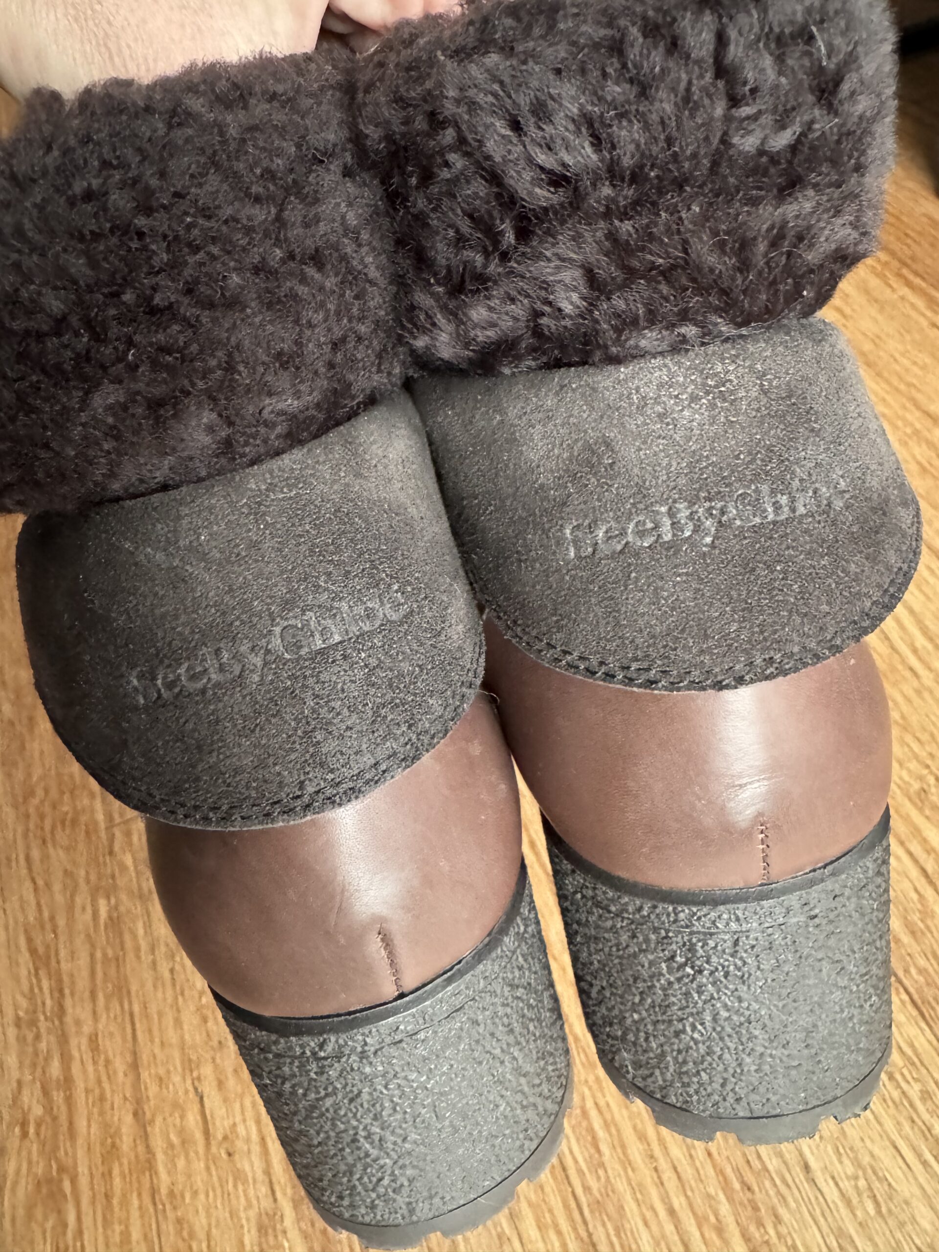 SEE BY CHLOÉ Eileen Shearling Ankle Heel Boots - botki 41 - obrazek 7