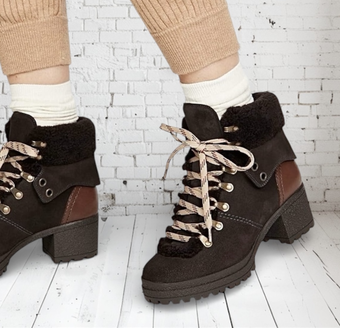 SEE BY CHLOÉ Eileen Shearling Ankle Heel Boots - botki 41 - obrazek 16