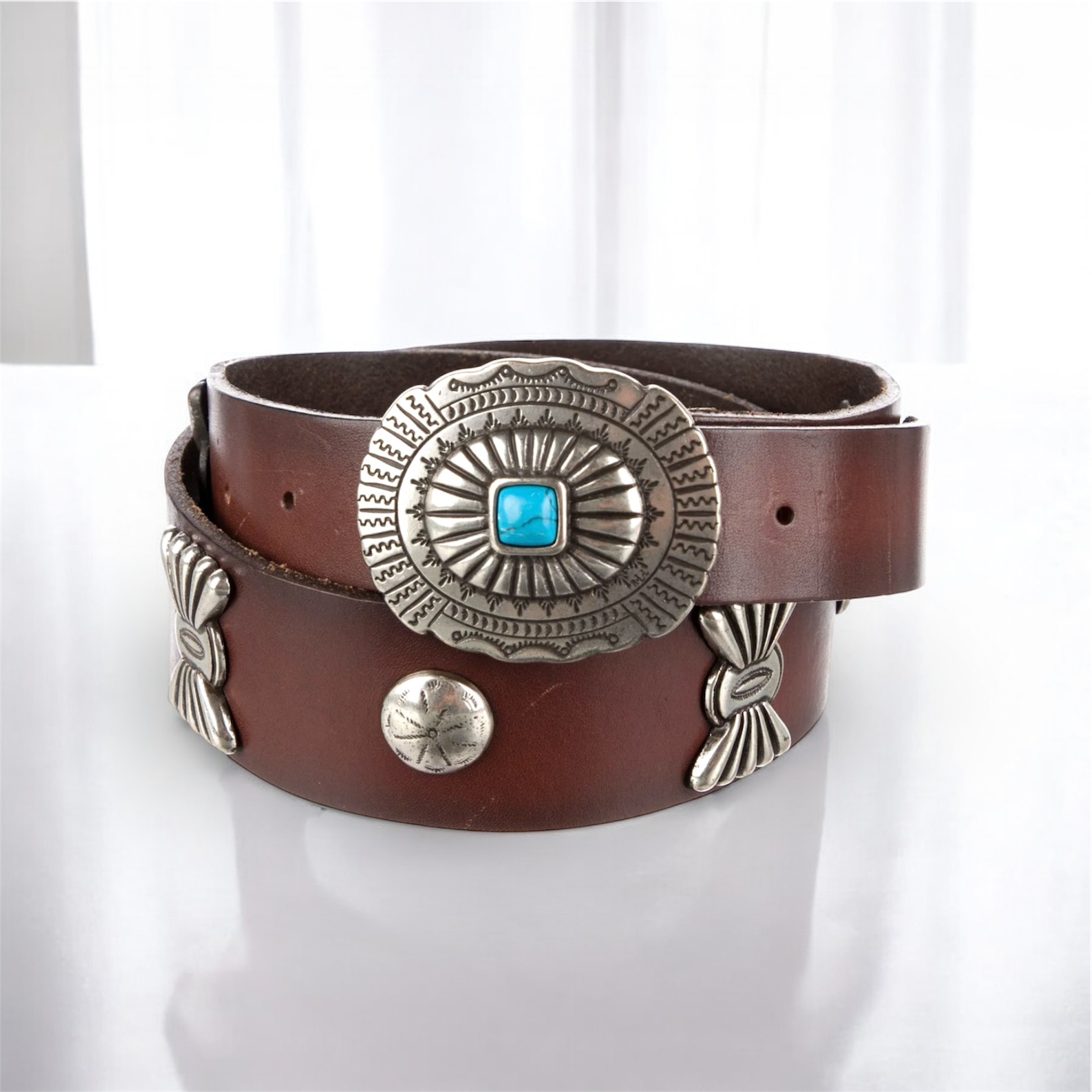 RALPH LAUREN Leather Concho Belt - pasek