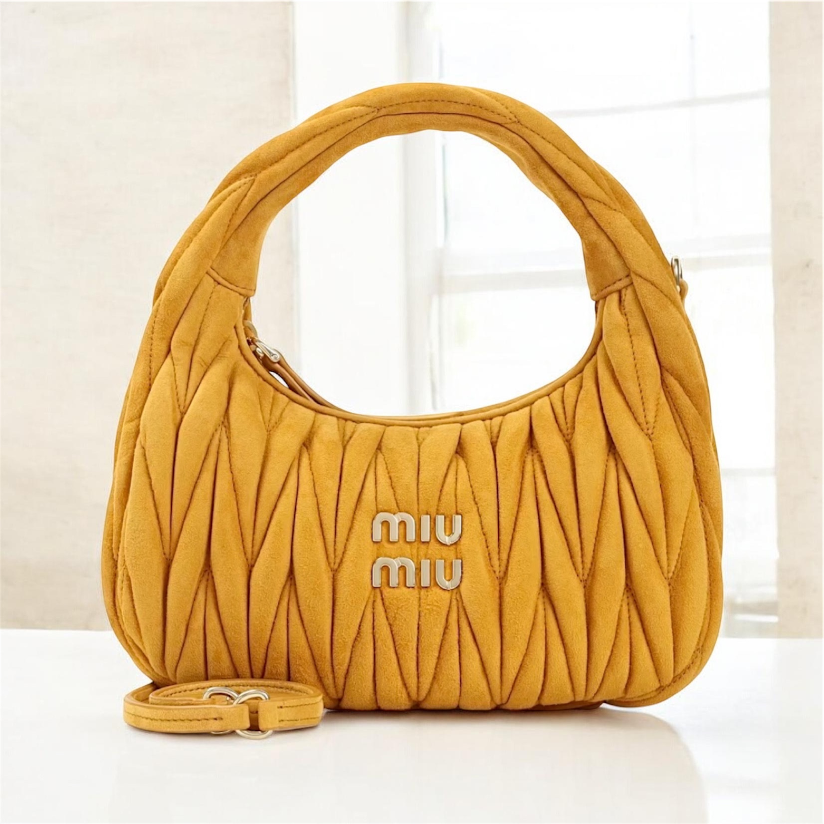 MIU MIU Wander Small Matelassè Suede Bag - torebka