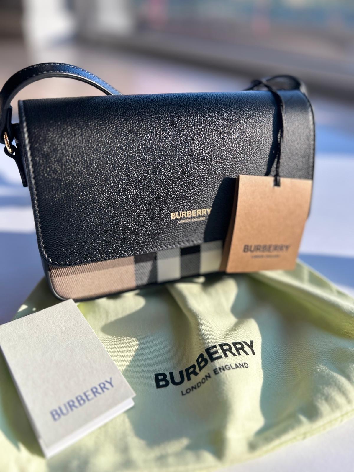 Burberry Hampshire Check Canvas Leather Crossbody Black Torebka