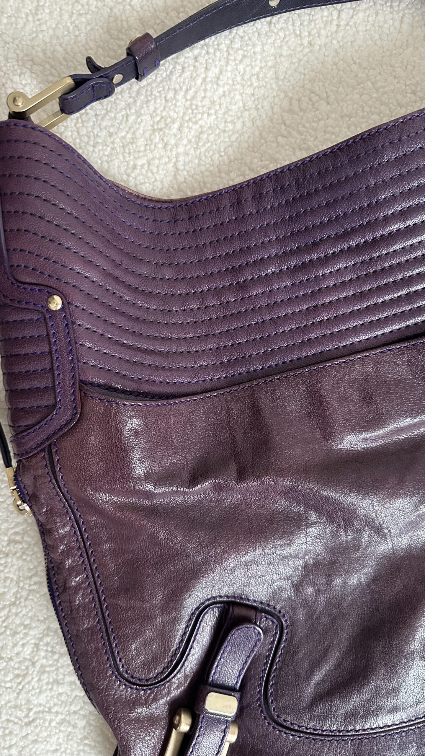 Versace fioletowa skórzana torebka Vintage - obrazek 2