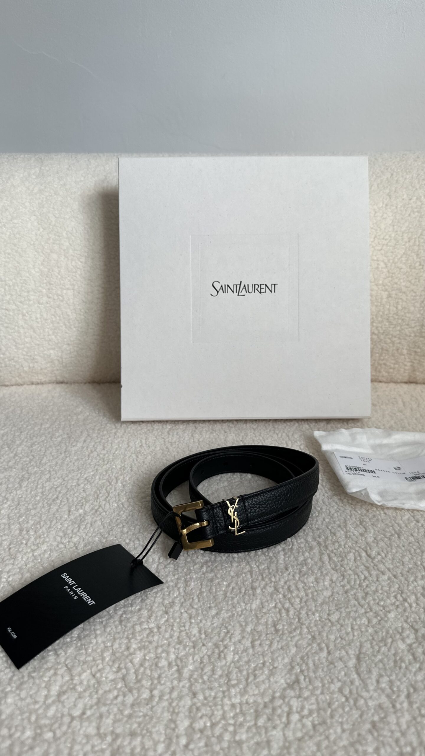 Saint Laurent cassandre belt czarno klasyczny pasek ysl