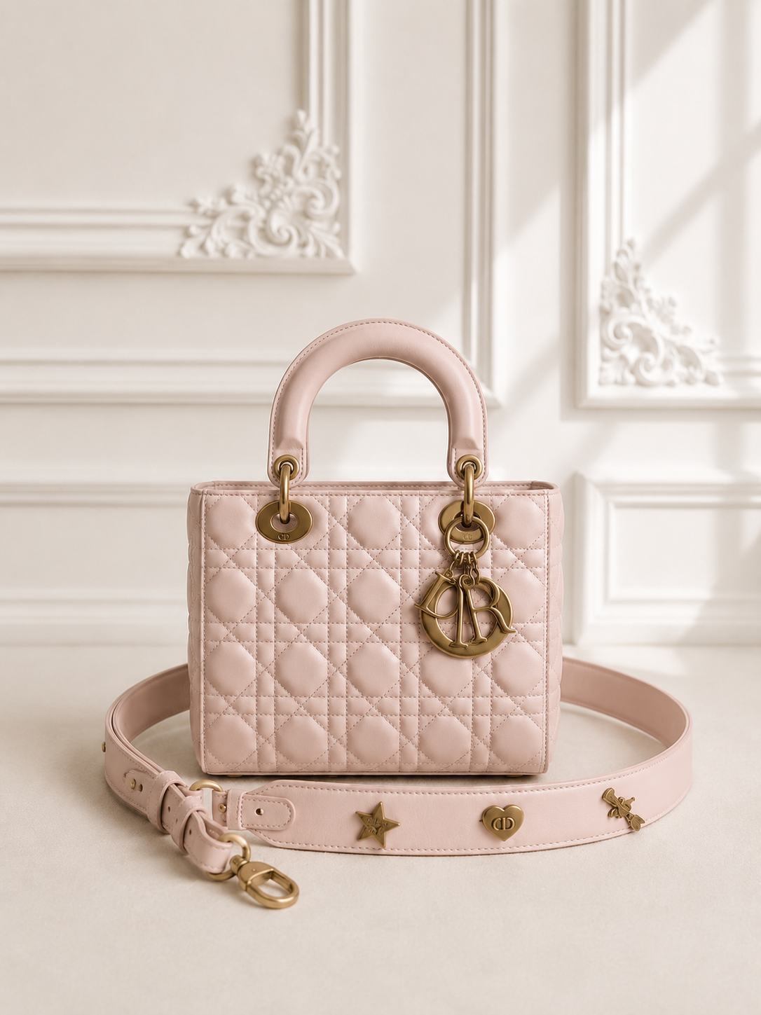 Torebka dior lady dior small szeroki pasek z przypinkami