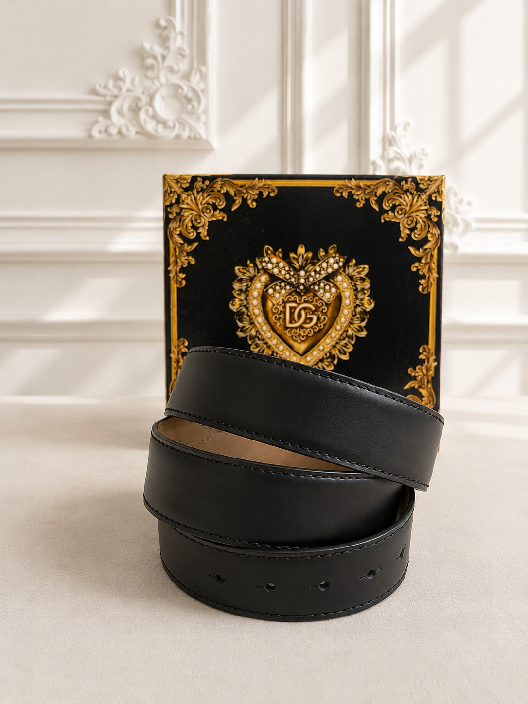 Dolce Gabbana czarny pasek z ozdobną klamrą - obrazek 2