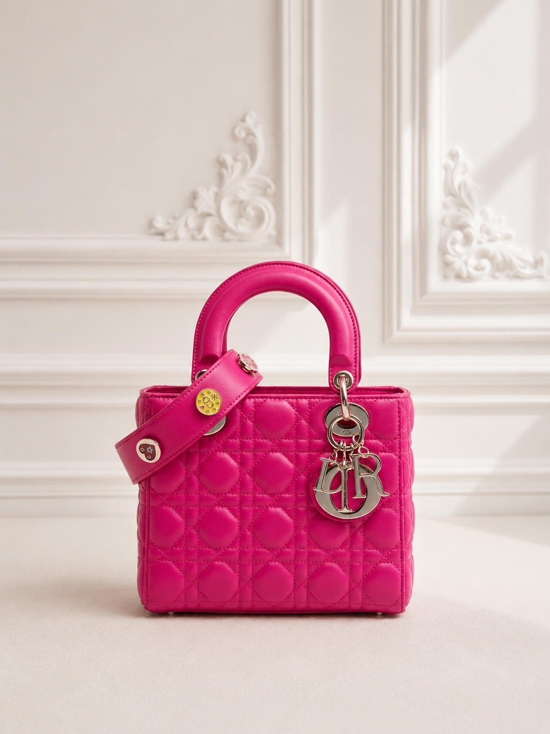Torebka dior lady dior small szeroki pasek z przypinkami