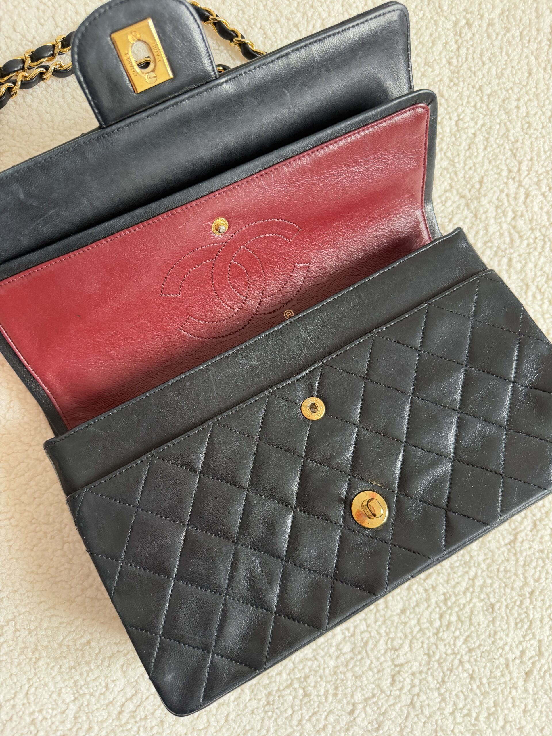 Chanel double flap torebka skóra lambskun Vintage lata 90 - obrazek 11