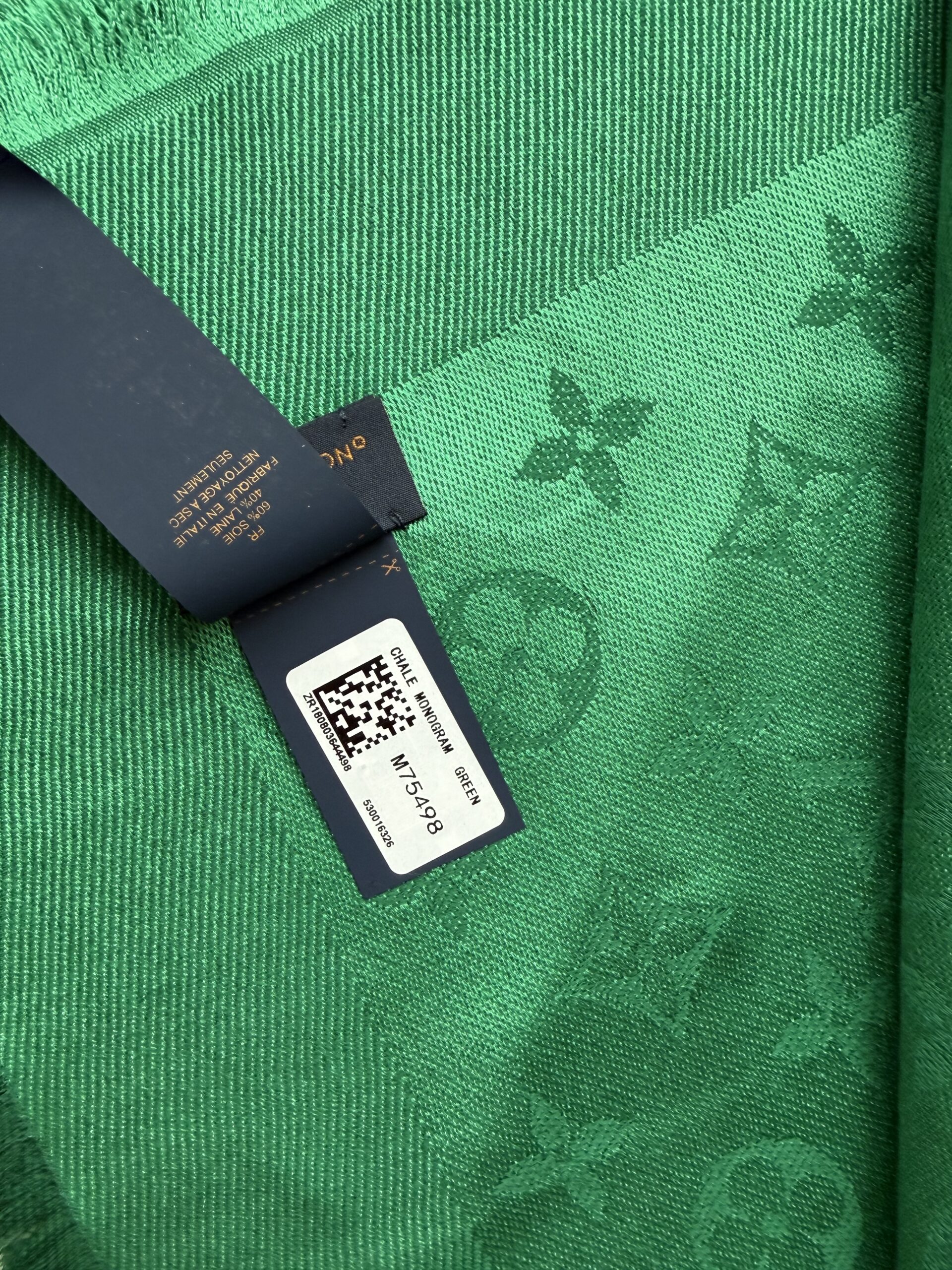 Louis Vuitton szmaragdowy szal chusta wełna i jedwab - obrazek 2