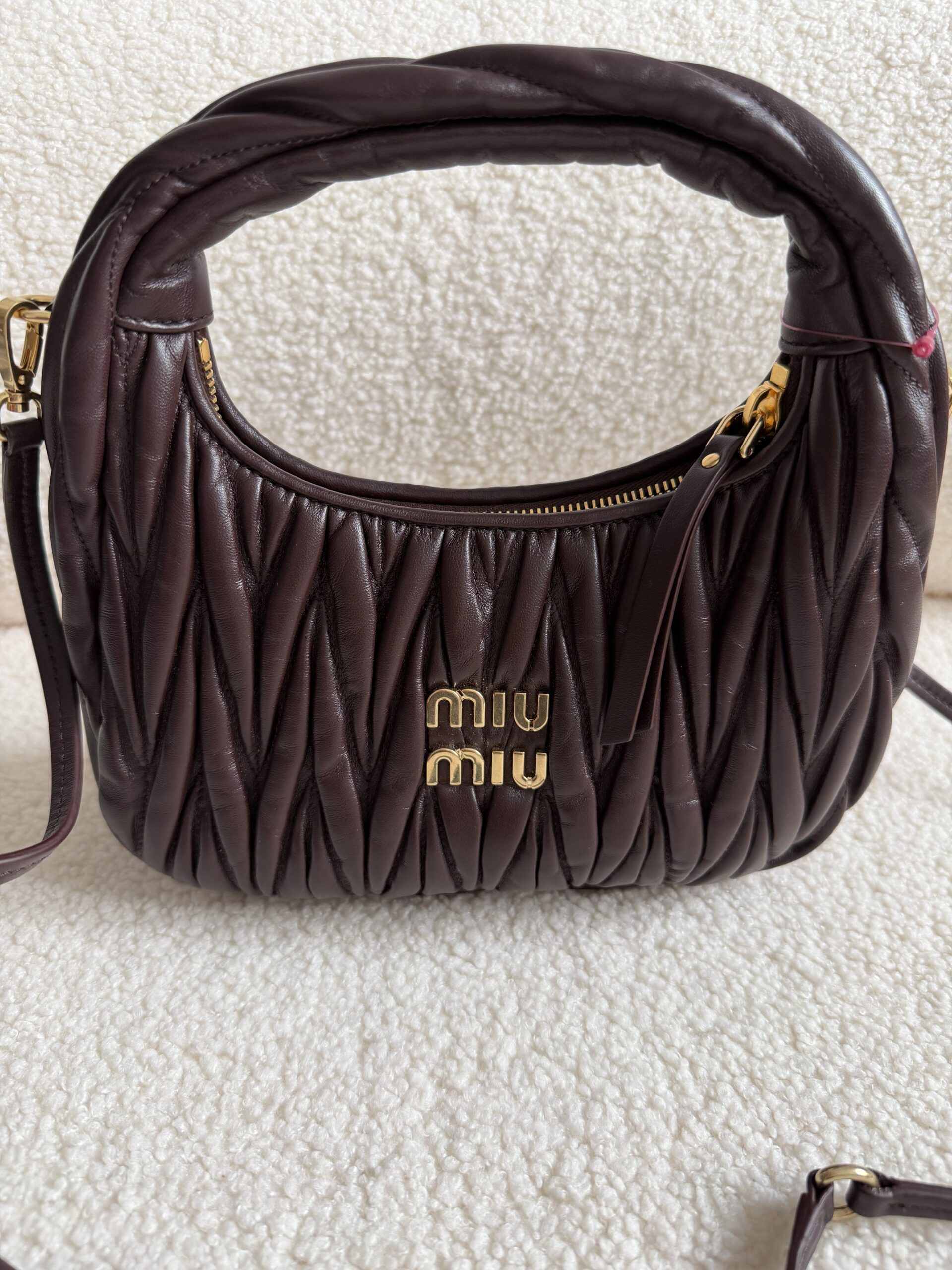 Miu Miu Wander matelassé suede bag torebka Burgund - obrazek 2