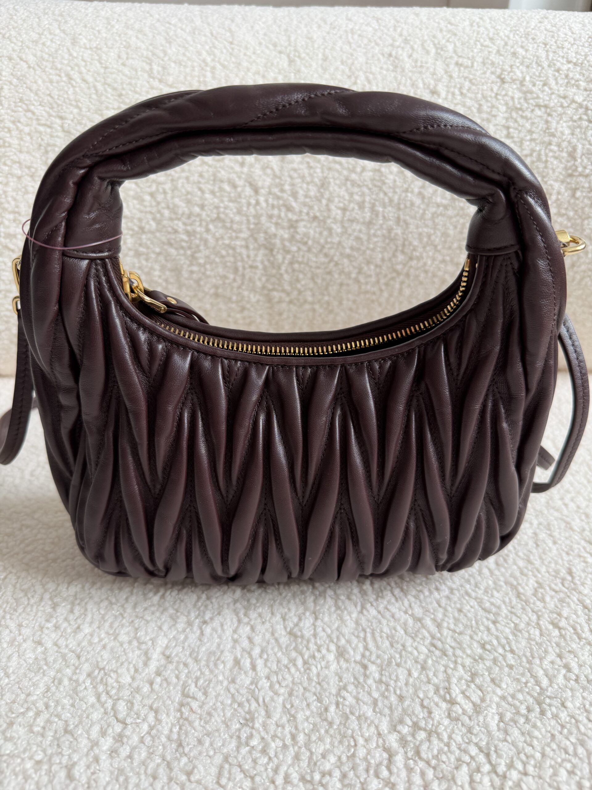 Miu Miu Wander matelassé suede bag torebka Burgund - obrazek 5
