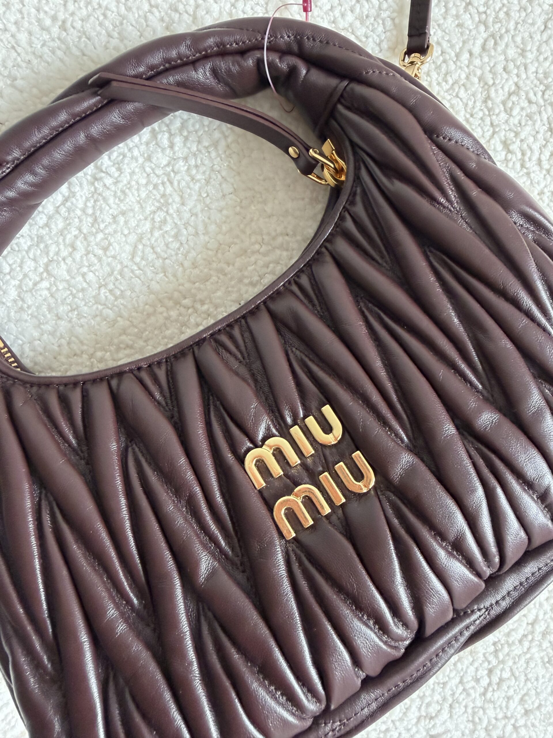 Miu Miu Wander matelassé suede bag torebka Burgund - obrazek 7