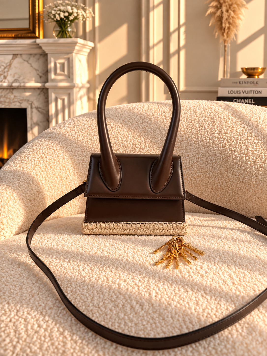 Jacquemus Le Chiquito Moyen Cordao Embellished Tote czekoladowa torebka