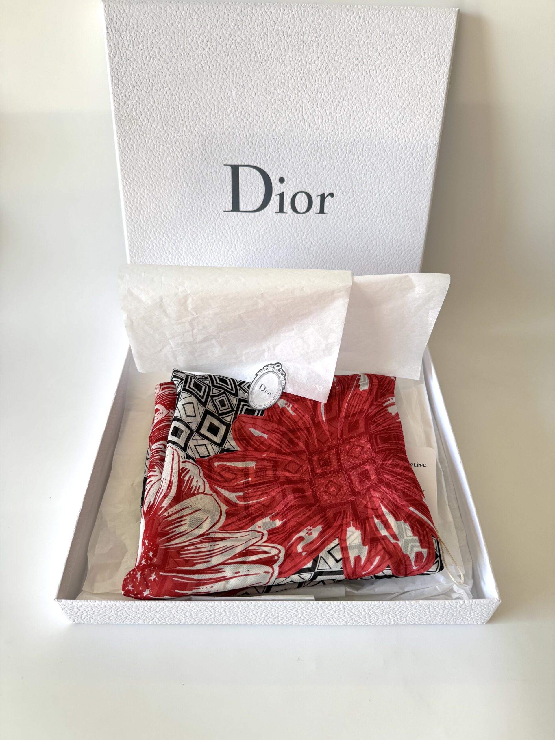 DIOR Silk Floral Shawl - jedwabny szal/chusta - obrazek 11